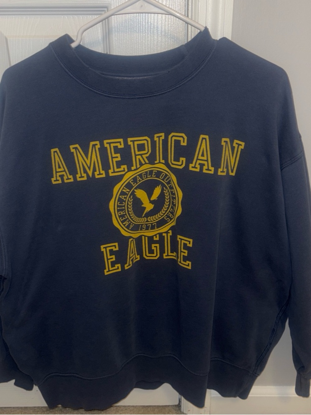 American Eagle Outfitters Navy Sweatshirt with Yellow Logo